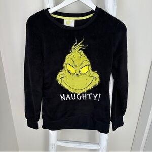 The Grinch 'Naughty' Juniors Black Fuzzy Soft Sweatshirt Top Size XSmall